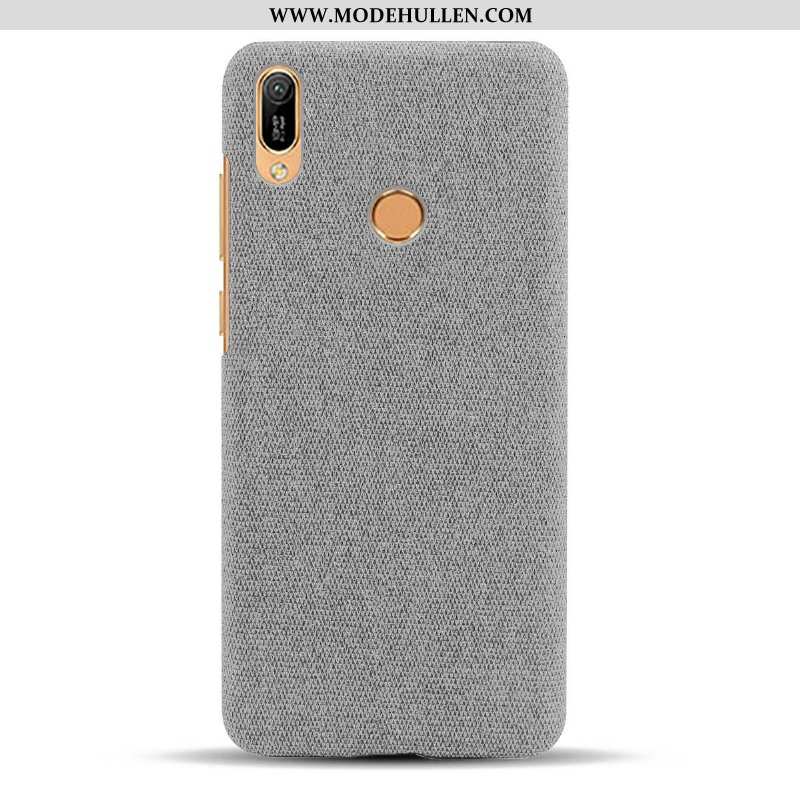 Hülle Huawei Y6s Schutz Nubuck Case Stoff Grau Muster