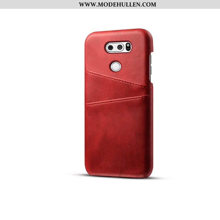 Hülle Lg V30 Leder Schutz Qualität Rot Karte Case Rote