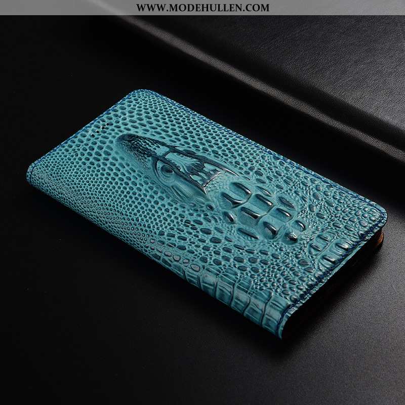 Hülle Moto G7 Lederhülle Muster Schutz Krokodilmuster Handy Case Blau
