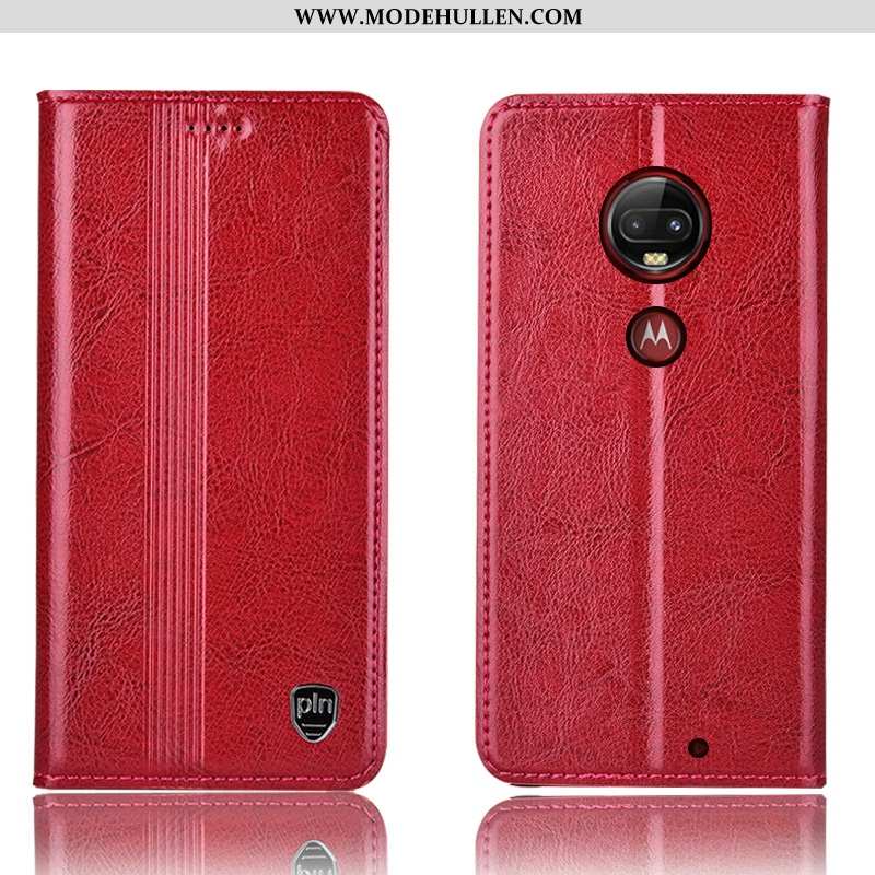Hülle Moto G7 Plus Lederhülle Schutz Alles Inklusive Case Rot Folio Handy Rote