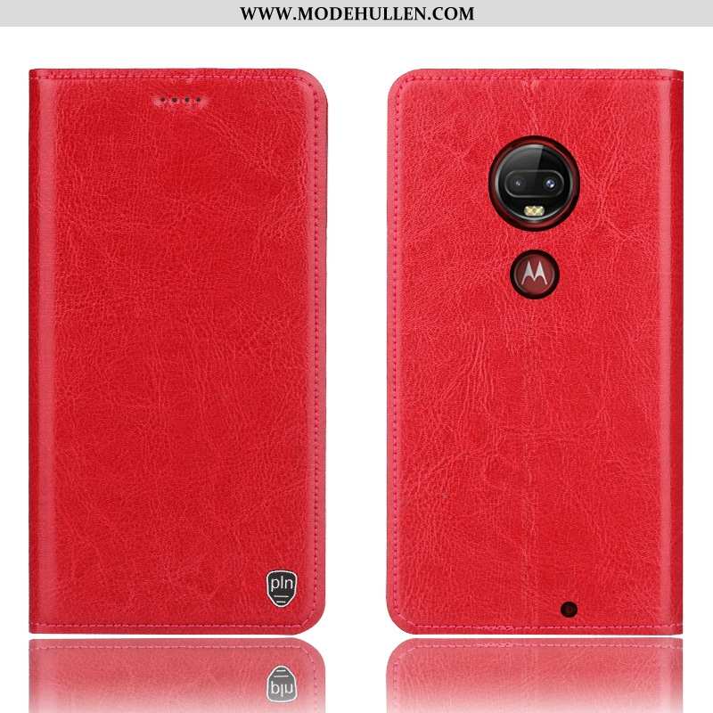 Hülle Moto G7 Plus Lederhülle Schutz Handy Anti-sturz Rot Folio Case Rote