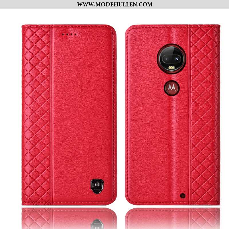 Hülle Moto G7 Plus Schutz Lederhülle Alles Inklusive Rot Folio Handy Rote