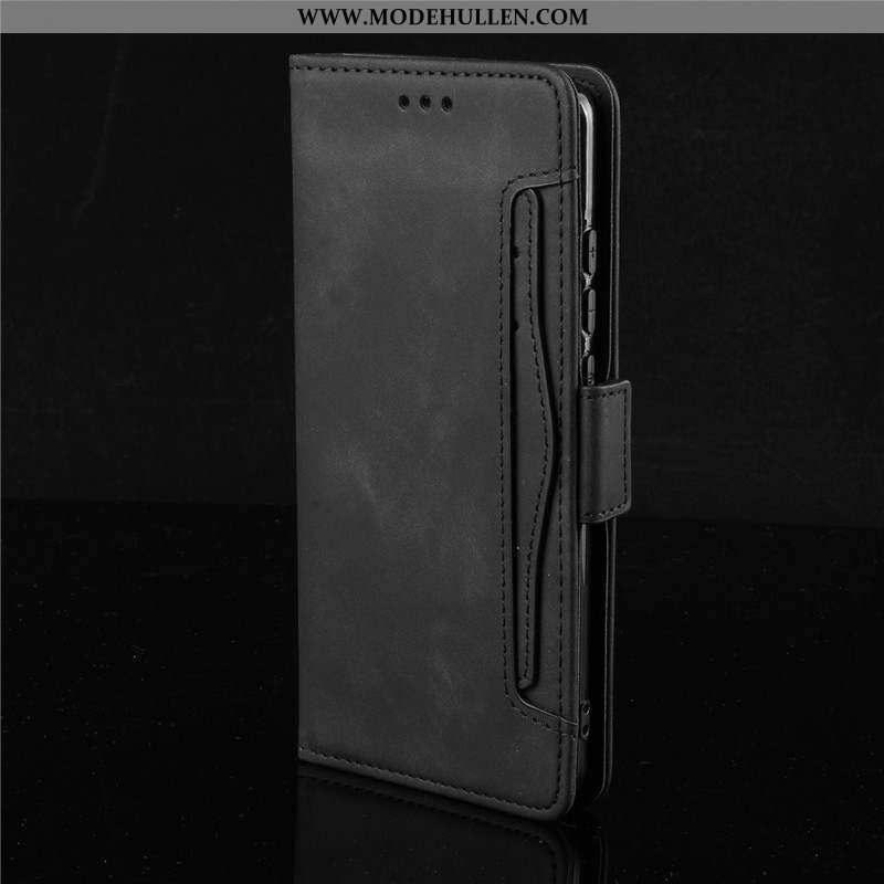 Hülle Moto G8 Plus Schutz Lederhülle 2020 Folio Schwarz Case Handy