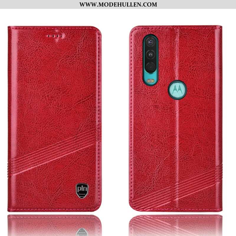 Hülle Motorola One Action Schutz Lederhülle Rot Folio Alles Inklusive Case Handy Rote