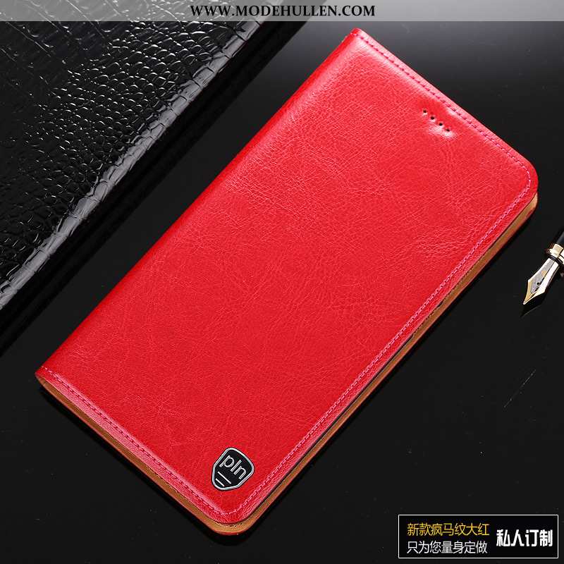 Hülle Motorola One Vision Schutz Echt Leder Case Rot Folio Alles Inklusive Handy Rote