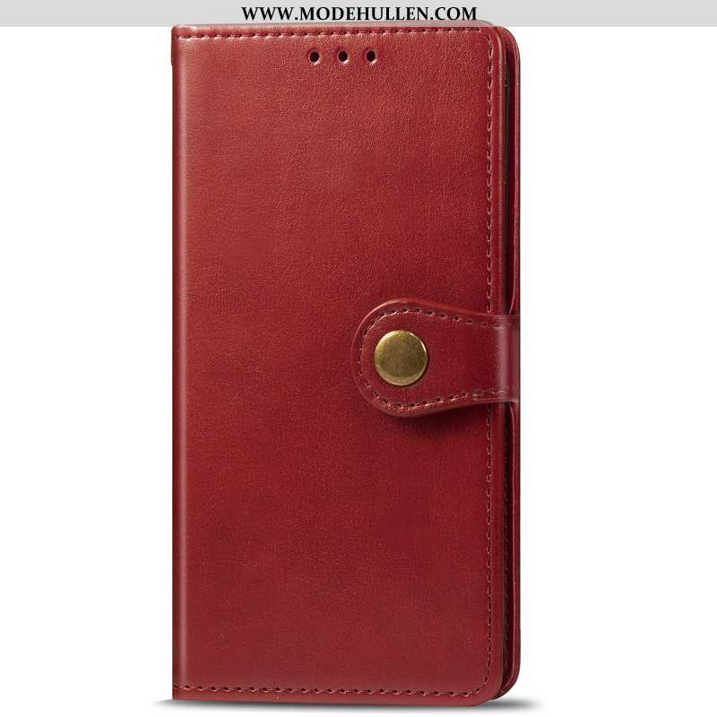 Hülle Motorola One Zoom Lederhülle Hängende Verzierungen Folio Handy Rot Einfarbig Business Rote