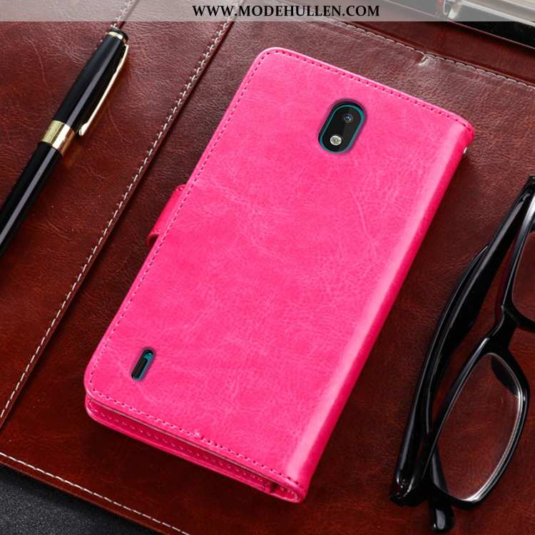 Hülle Nokia 1.3 Schutz Lederhülle Folio Anti-sturz Rot Clamshell Rosa