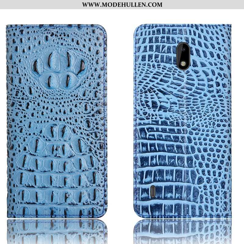 Hülle Nokia 2.2 Lederhülle Schutz Krokodilmuster Anti-sturz Case Handy Blau