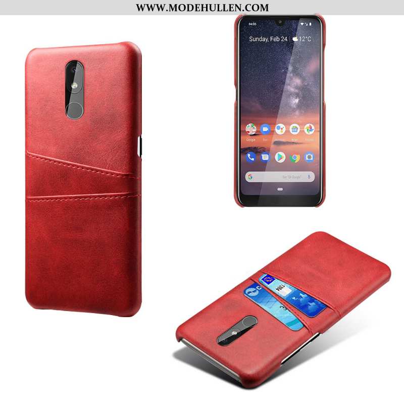 Hülle Nokia 3.2 Leder Schutz Qualität Rot Karte Anti-sturz Handy Rote