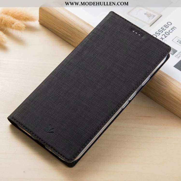 Hülle Nokia 3.2 Lederhülle Muster Grau Stoff Folio Schutz
