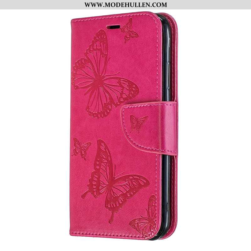 Hülle Nokia 4.2 Schutz Lederhülle Einfarbig Schmetterling Hängende Verzierungen Folio Prägung Rote