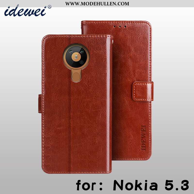 Hülle Nokia 5.3 Schutz Lederhülle Handy Geldbörse Case Karte Folio Braun