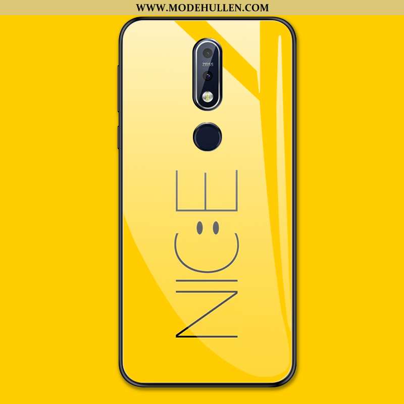 Hülle Nokia 7.1 Glas Persönlichkeit Gelb Anti-sturz Einfassung Einfach Gelbe