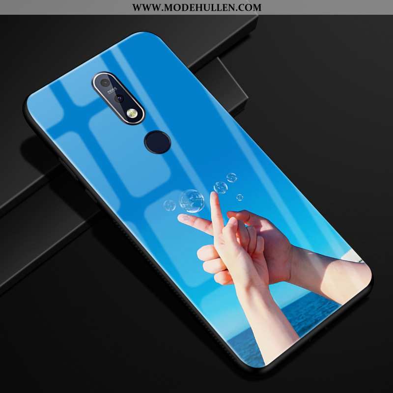 Hülle Nokia 7.1 Glas Schutz Farbverlauf Handy Einfarbig Case Anti-sturz Lila