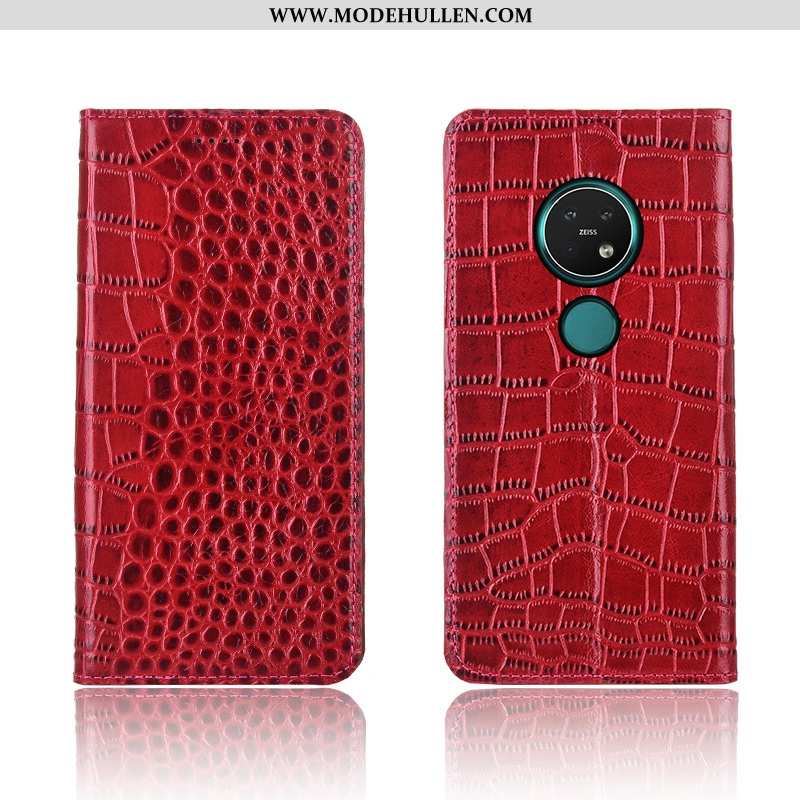 Hülle Nokia 7.2 Schutz Lederhülle Handy Silikon Case Krokodilmuster Rote