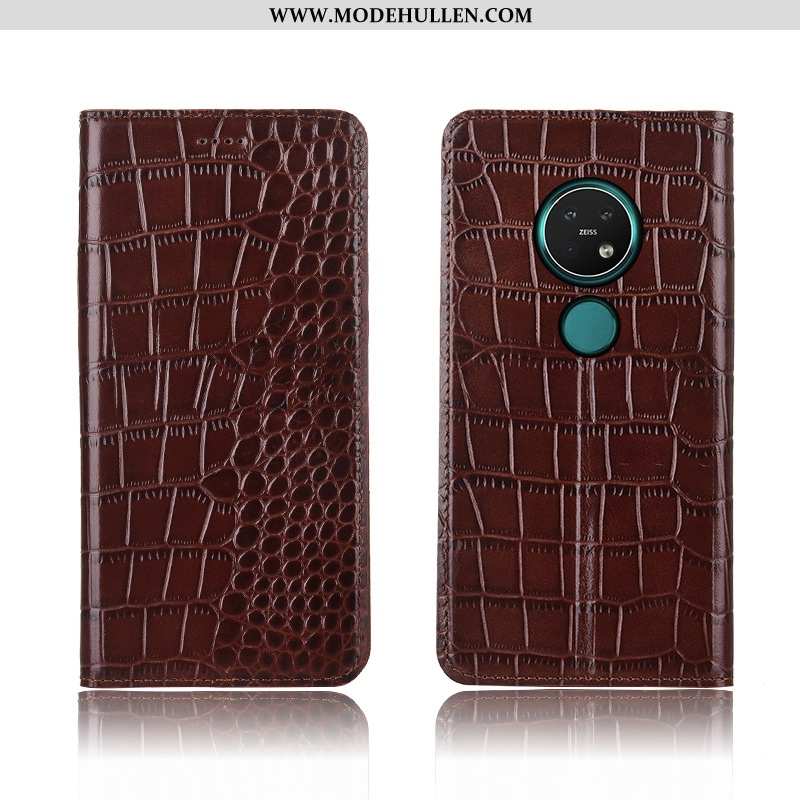 Hülle Nokia 7.2 Schutz Lederhülle Handy Silikon Case Krokodilmuster Rote