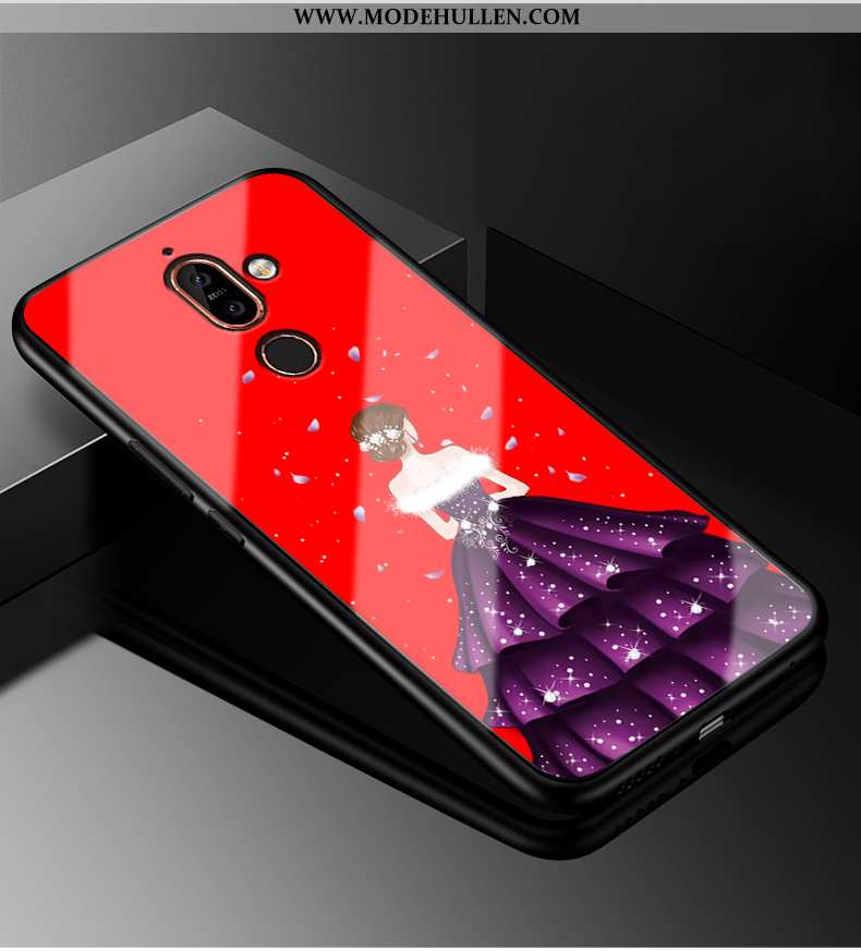 Hülle Nokia 7 Plus Glas Mode Rot Persönlichkeit Case Handy Rote