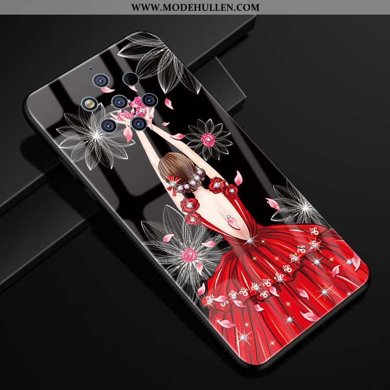 Hülle Nokia 9 Pureview Glas Kreativ Case Rot Anti-sturz Schutz Garn Rote