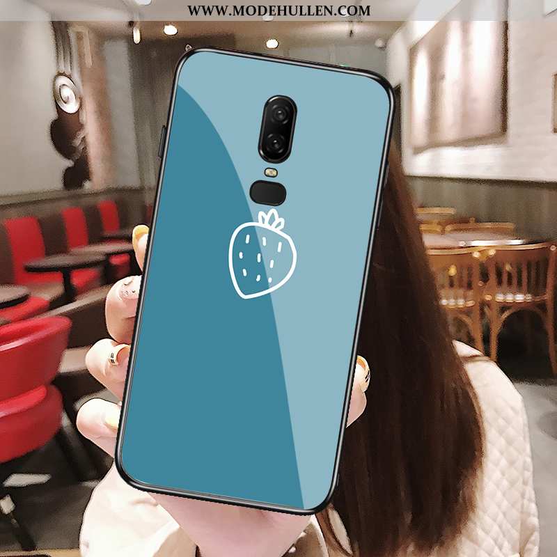 Hülle Oneplus 6 Nubuck Silikon Mini Alles Inklusive Glas Case Handy Blau