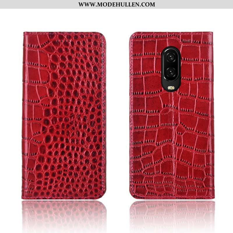 Hülle Oneplus 6t Lederhülle Echt Leder Neu Silikon Rot Einfassung Handy Rote