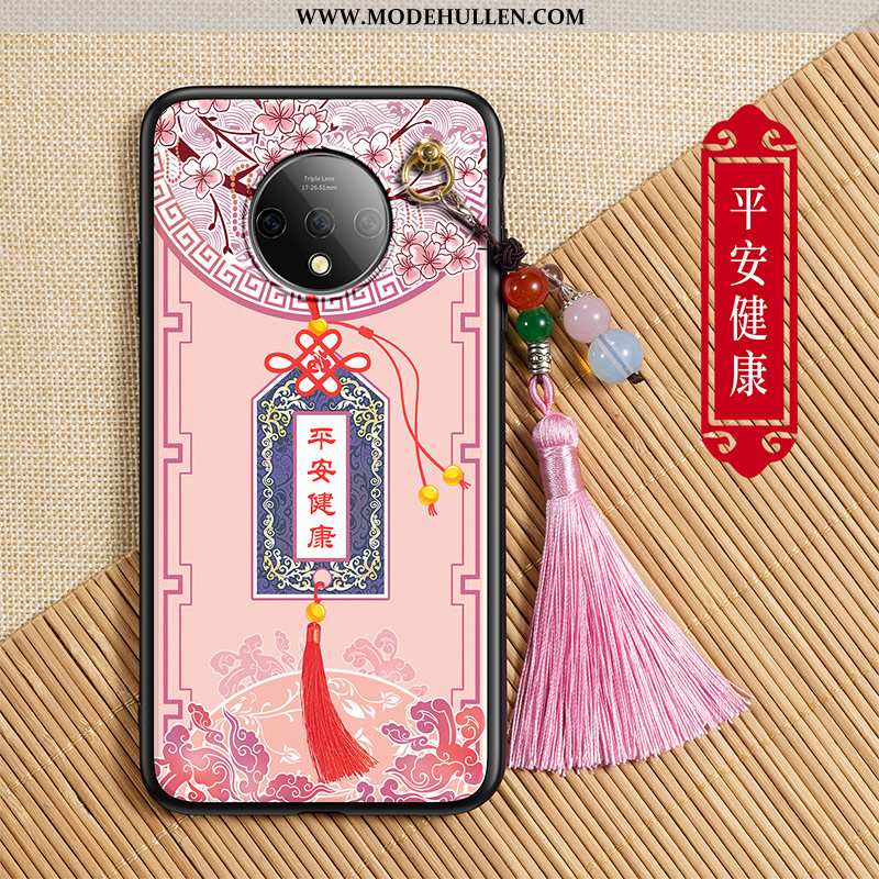 Hülle Oneplus 7t Trend Silikon Schutz Einfach Palast Chinesische Art Rosa