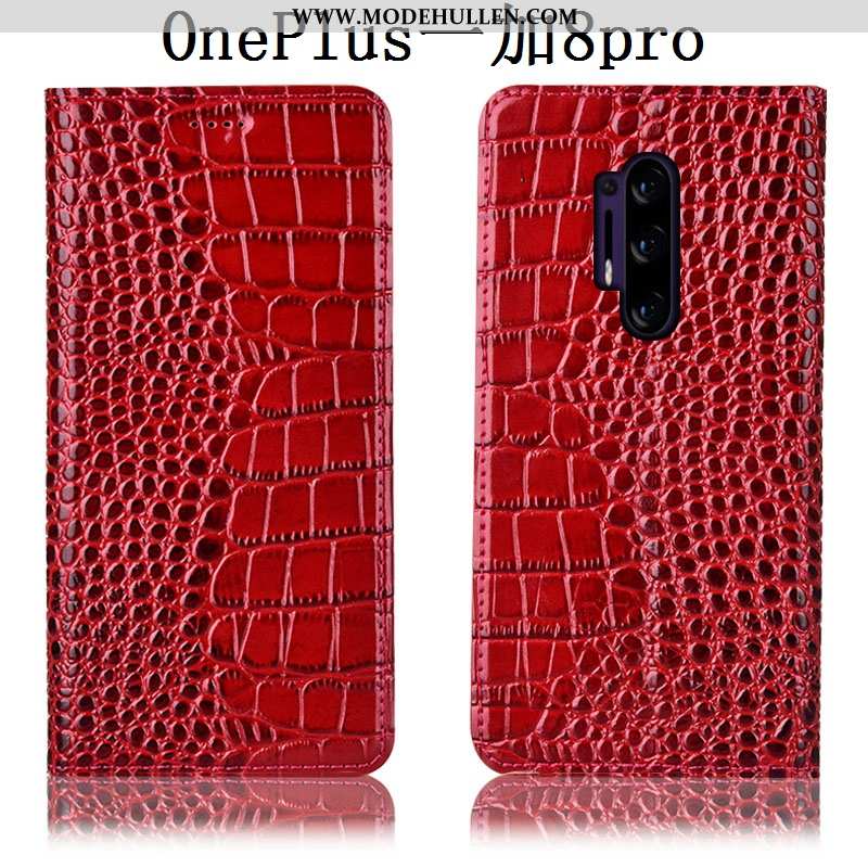 Hülle Oneplus 8 Pro Schutz Lederhülle Anti-sturz Folio Rot Muster Handy Rote