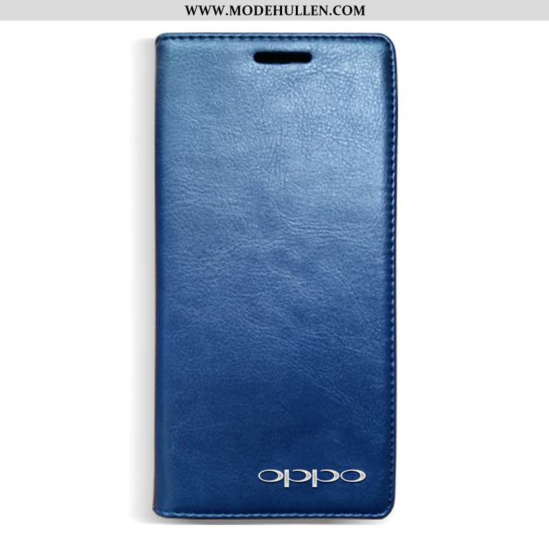 Hülle Oppo A3 Lederhülle Echt Leder Anti-sturz Handy Folio Schutz Case Blau
