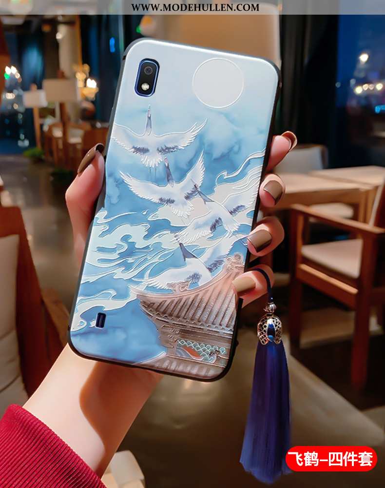 Hülle Samsung Galaxy A10 Schutz Prägung Weiche Anti-sturz Dünne Chinesische Art Blau