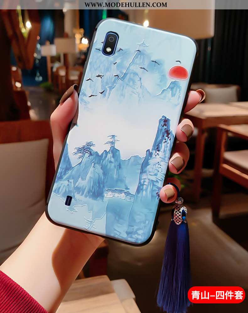 Hülle Samsung Galaxy A10 Schutz Prägung Weiche Anti-sturz Dünne Chinesische Art Blau