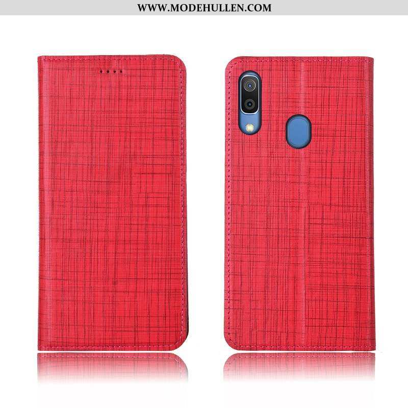 Hülle Samsung Galaxy A20e Silikon Schutz Rot Handy Anti-sturz Echt Leder Clamshell Rote