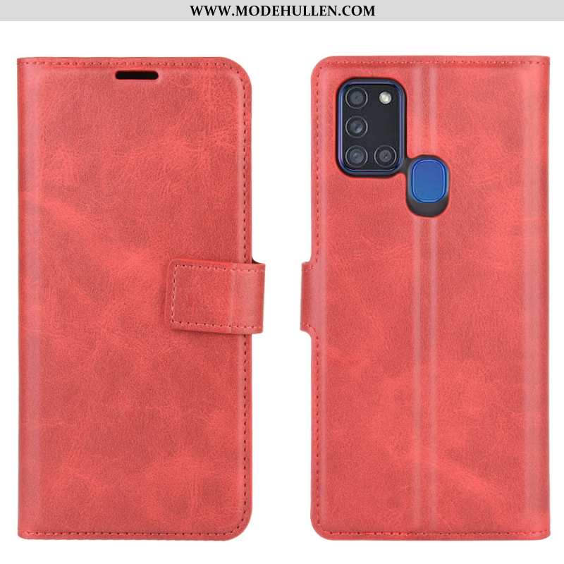 Hülle Samsung Galaxy A21s Hängende Verzierungen Muster Angepasst Kuh Case Lederhülle Handy Rote