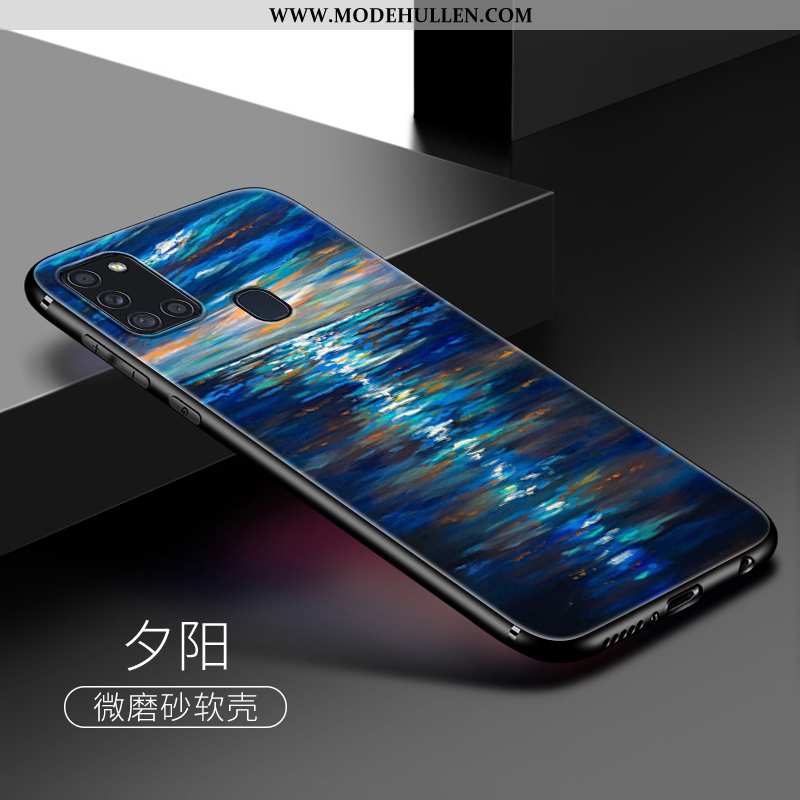 Hülle Samsung Galaxy A21s Weiche Silikon Nette Kreativ Nubuck Handy Blau