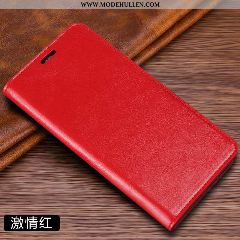 Hülle Samsung Galaxy A30s Schutz Lederhülle Einfarbig Business Echt Leder Folio Anti-sturz Rote