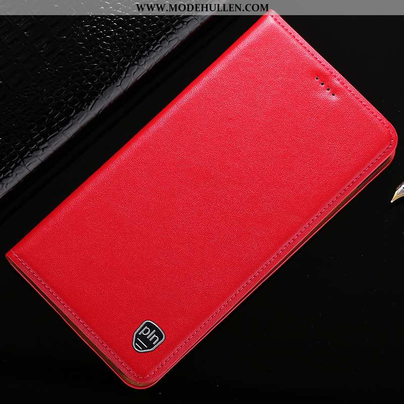 Hülle Samsung Galaxy A40s Echt Leder Muster Folio Handy Alles Inklusive Rot Anti-sturz Rote