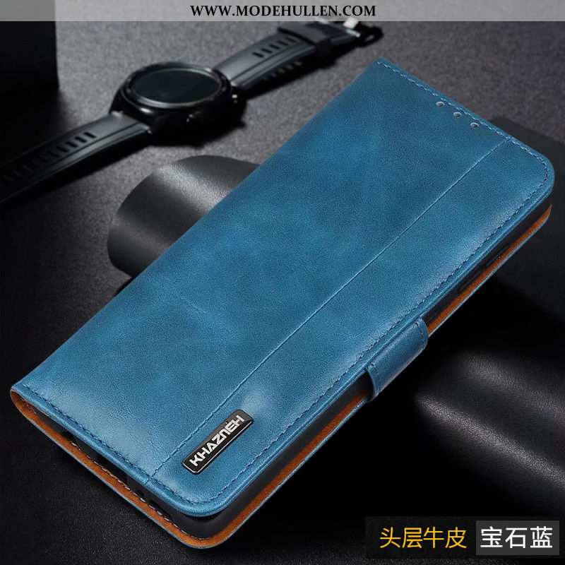 Hülle Samsung Galaxy A41 Lederhülle Folio Brieftasche Blau Karte Handy Schnalle