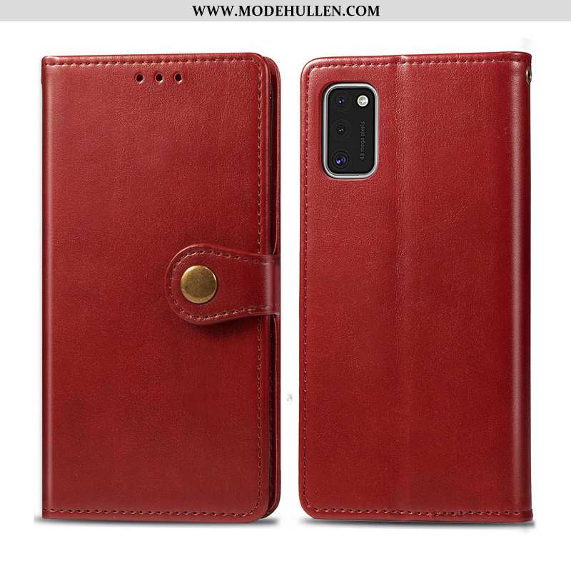 Hülle Samsung Galaxy A41 Schutz Lederhülle Handy Leder Einfach Case Braun Rote