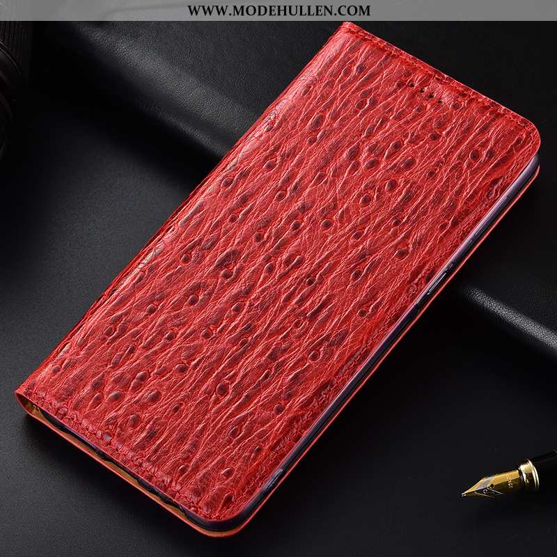 Hülle Samsung Galaxy A50s Echt Leder Muster Rot Sterne Handy Case Alles Inklusive Rote