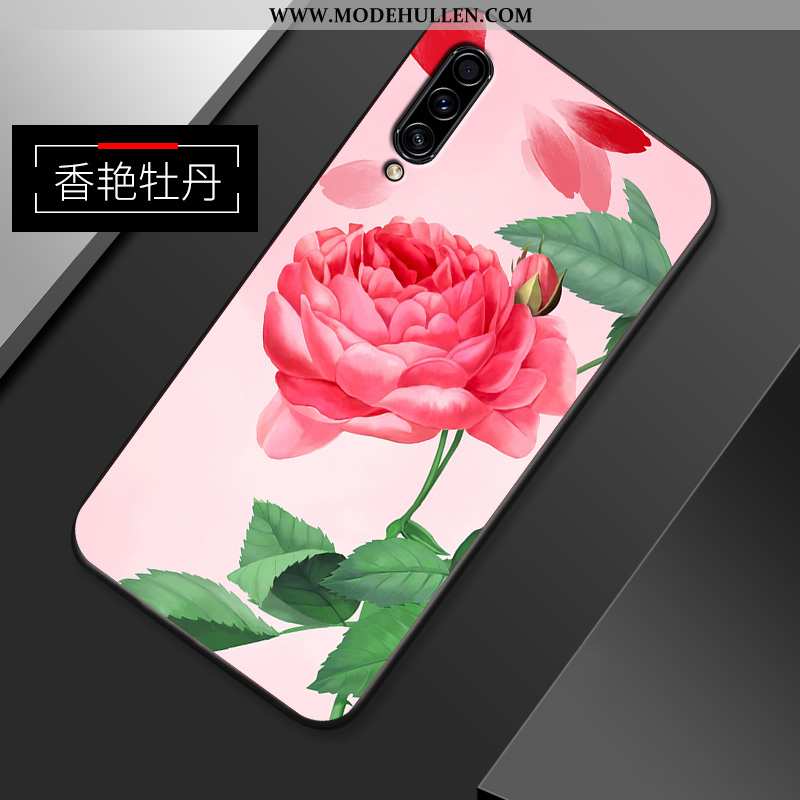 Hülle Samsung Galaxy A50s Retro Muster Einfach Dünne Blumen Nubuck Case Rosa
