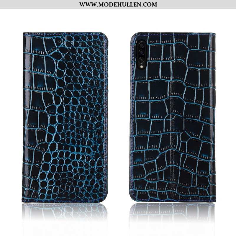 Hülle Samsung Galaxy A50s Schutz Lederhülle Neu Trend Folio Silikon Weiche Blau