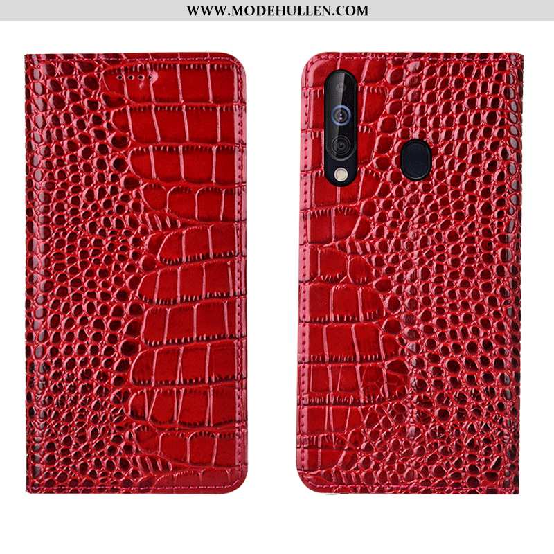 Hülle Samsung Galaxy A60 Lederhülle Echt Leder Case Rot Handy Krokodilmuster Rote