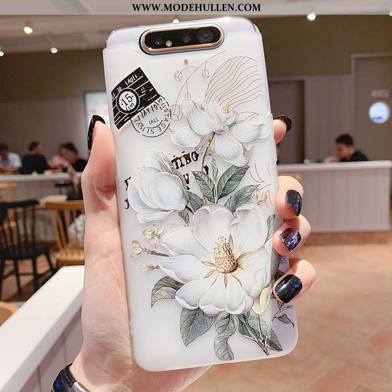 Hülle Samsung Galaxy A80 Transparent Prägung Wind Blumen Vogel Alles Inklusive Handy Weiße
