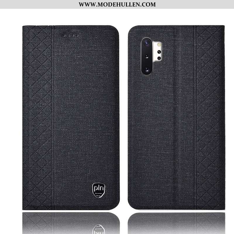 Hülle Samsung Galaxy Note 10+ Baumwolle Und Leinen Lederhülle Handy Folio Alles Inklusive Schutz Gra