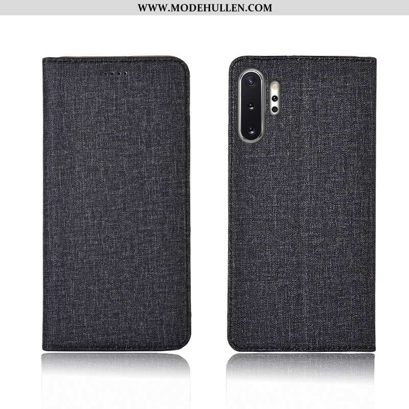 Hülle Samsung Galaxy Note 10+ Baumwolle Und Leinen Lederhülle Sterne Case Silikon Weiche Schwarz