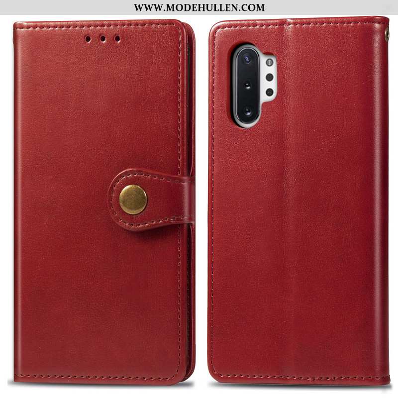 Hülle Samsung Galaxy Note 10+ Hängende Verzierungen Leder Sterne Folio Handy Business Einfarbig Rote