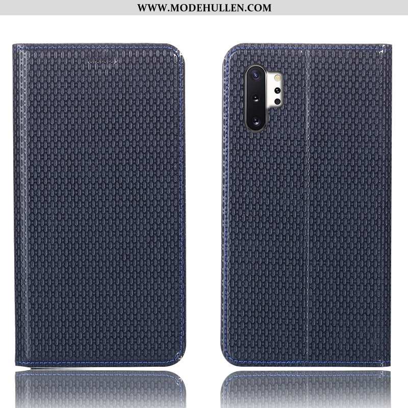 Hülle Samsung Galaxy Note 10+ Lederhülle Muster Folio Sterne Schutz Dunkelblau