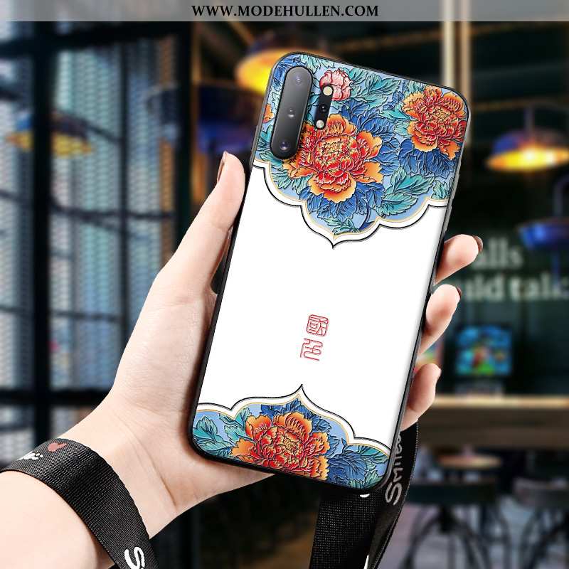 Hülle Samsung Galaxy Note 10+ Retro Weiche Case Dreidimensional Chinesische Art Weiß Prägung Weiße