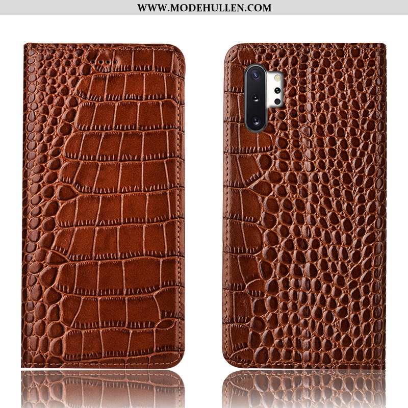 Hülle Samsung Galaxy Note 10+ Schutz Lederhülle Braun Handy Alles Inklusive Krokodilmuster Sterne