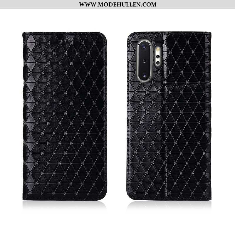 Hülle Samsung Galaxy Note 10+ Silikon Schutz Case Folio Handy Schwarz Echt Leder