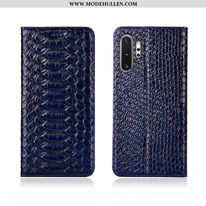 Hülle Samsung Galaxy Note 10+ Weiche Silikon Muster Lederhülle Schwarz Echt Leder Handy