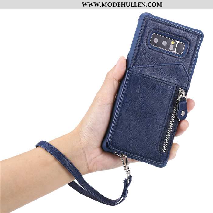 Hülle Samsung Galaxy Note 8 Lederhülle Geldbörse Case Dunkelblau Schutz Karte